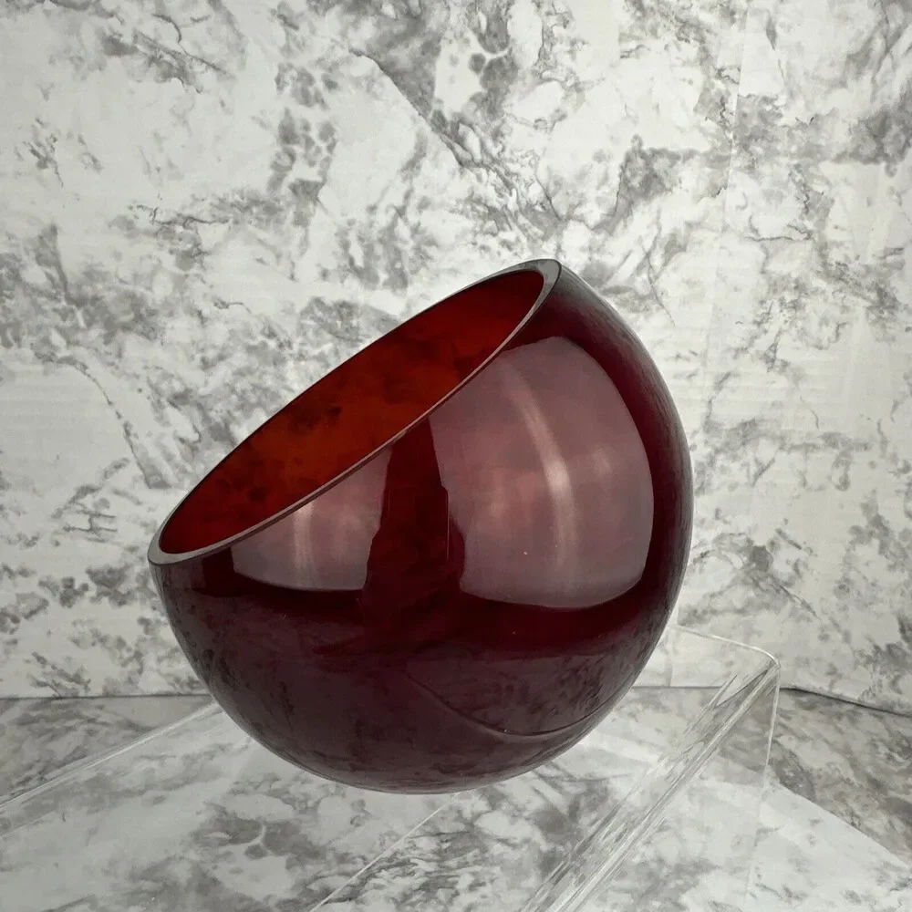 Vintage Ruby Red Glass Tilt Orb Ball Shape Angel Cut‎ Bowl Candy Dish